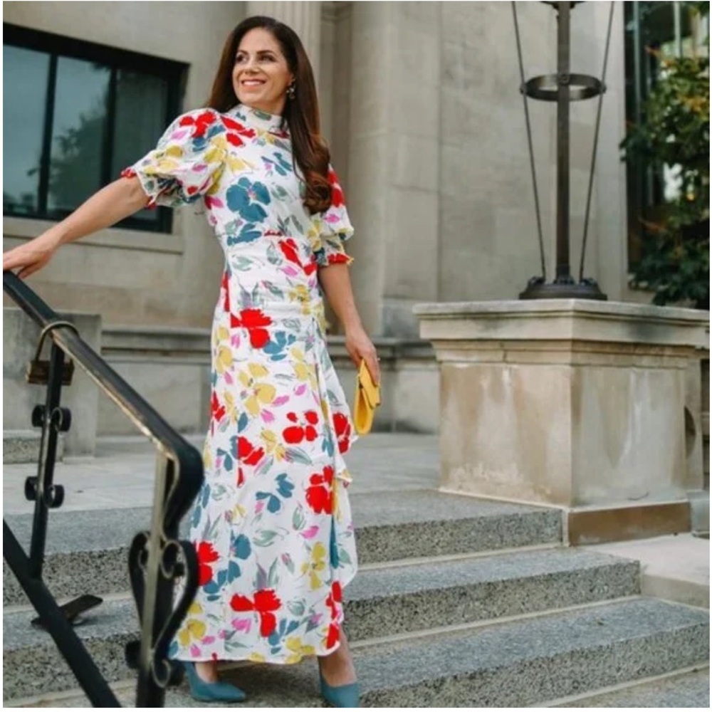 Rixo‎ x Target Women’s White Floral Mock Neck Ruffle Midi Dress Size 2 - Picture 2 of 11